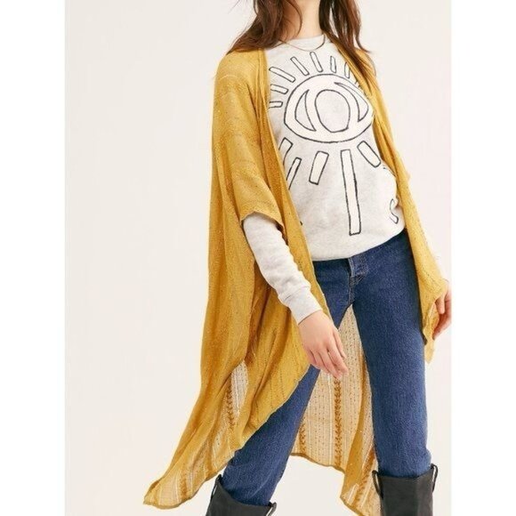 Free People Sweaters - NWT Free People Golden Yellow Sequin Kimono | Boho Whimsigoth Coastal Cowgirl OS